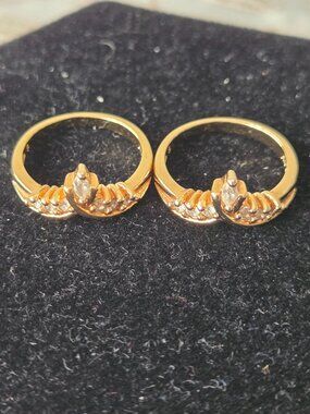 Set of "V" Gold and CZ Princess Rings